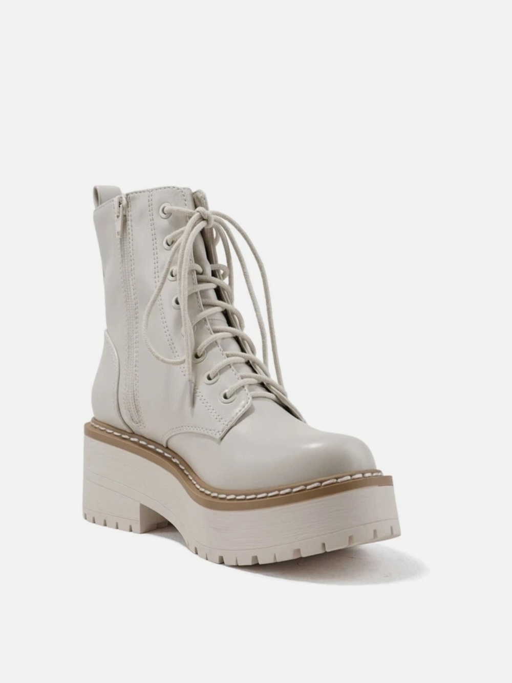 Soda FLING Women's Chunky Sole Lace Up Combat Ankle Boots with Side Zipper 8.5